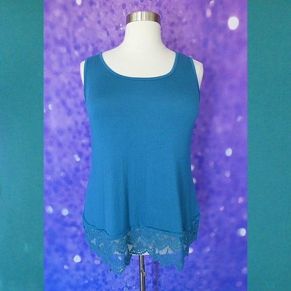 NWT Meri Skye Teal Tank Lace Bottom Size 2X - Picture 1 of 11